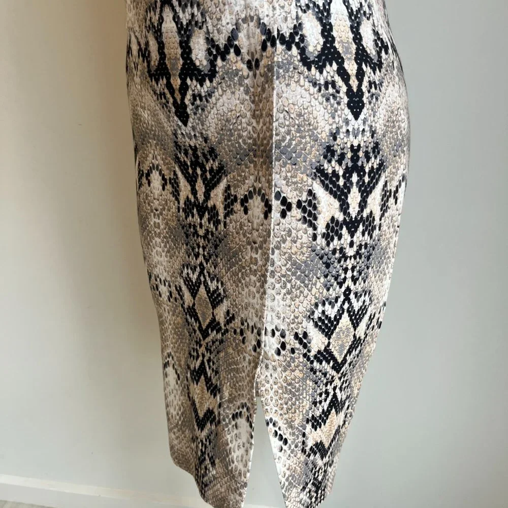 Witchery Ladies Cream & Black Snake Skin Print Stretch Midi Pencil Skirt Size 14 - Picture 5 of 12